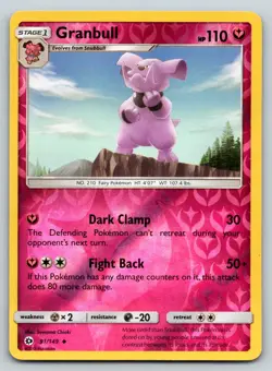 GRANBULL 91/149 UC SM BASE SET POKEMON REVERSE HOLO MP CHIAKI - Image 1