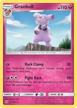 GRANBULL 91/149 UC SM BASE SET POKEMON REVERSE HOLO MP CHIAKI - Image 4