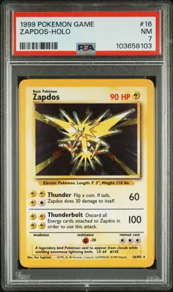 1999 Pokemon Base Set Zapdos - Rare Holo PSA 7 NM #16 - Image 1