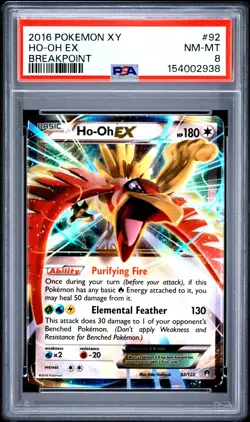 2016 POKEMON XY BREAKPOINT #92 HO-OH EX PSA 8 - Image 1