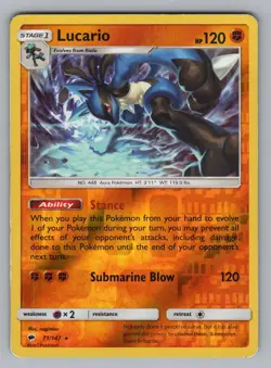 LUCARIO 71/147 HOLO R BURNING SHADOWS POKEMON REVERSE HOLO LP BUS 2017! - Image 1