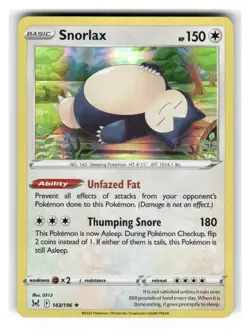 Snorlax 143/196 Holo Rare Lost Origin Pokemon Holo Near Mint - Image 1