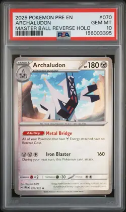 2025 POKEMON PRE EN-PRISMATIC EVOLUTIONS #070 ARCHALUDON MASTER BALL PSA 10 - Image 1