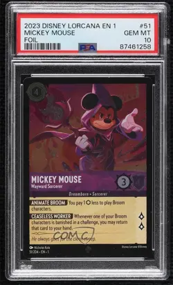 2023 Lorcana The First Chapter 1 Foil Mickey Mouse - Wayward Sorcerer #51 PSA 10 - Image 1