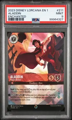 2023 DISNEY LORCANA EN 1-THE FIRST CHAPTER #211 ALADDIN - HEROIC OUTLAW PSA 9 - Image 1