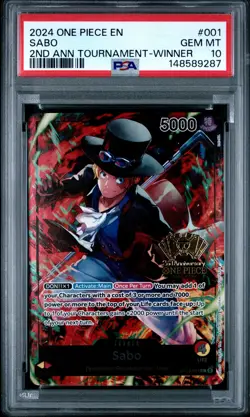 2024 ONE PIECE PROMOS 2ND ANNIVERSARY TOURNAMENT-WINNER #001 SABO PSA 10 - Image 1