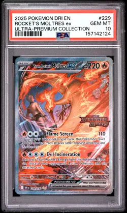 2025 POKEMON DRI EN-DESTINED RIVALS #229 TEAM ROCKET'S MOLTRES EX PSA 10 - Image 1
