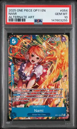 2025 ONE PIECE OP11-A FIST OF DIVINE SPEED ALTERNATE ART #054 NAMI PSA 10 - Image 1