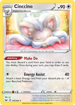 Cinccino 147/202 Sword & Shield Rare NM 2020 Reverse Holo - Image 2
