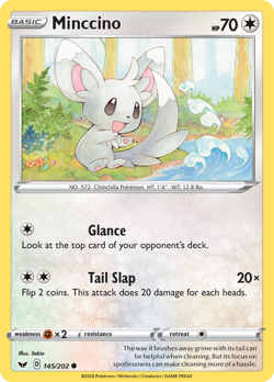 Minccino 145/202 Sword & Shield Common NM 2020 Reverse Holo - Image 2