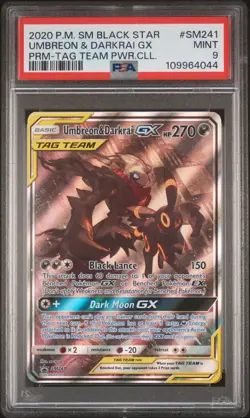 2020 POKEMON SM BLACK STAR PROMO #SM241 UMBREON & DARKRAI GX PSA 9 - Image 1