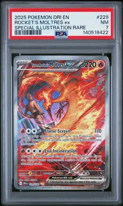 2025 POKEMON DRI EN-DESTINED RIVALS #229 TEAM ROCKET'S MOLTRES EX PSA 7 - Image 1