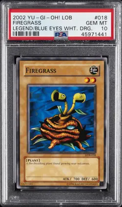 2002 YU-GI-OH! LOB-LEGEND OF BLUE EYES WHITE DRAGON #018 FIREGRASS PSA 10 - Image 1
