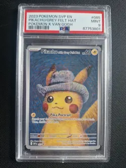 Pokemon Pikachu TCG Grey Felt Hat Van Gogh SVP085 Promo PSA 9 Mint - Image 1