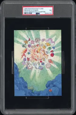 1999 POKEMON GOLD VERSION PRE-ORDER POSTCARD CAMPFIRE PIKACHU & OTHERS PSA 7 - Image 1