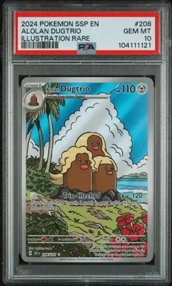 2024 POKEMON SSP EN-SURGING SPARKS ILLUSTRATION RARE #208 ALOLAN DUGTRIO PSA 10 - Image 1