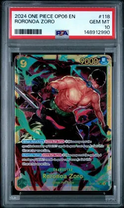 2024 ONE PIECE OP06-WINGS OF THE CAPTAIN RORONOA ZORO #118 PSA 10 - Image 1