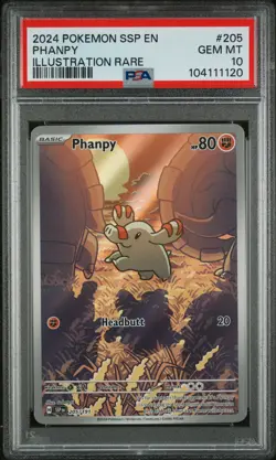 2024 POKEMON SSP EN-SURGING SPARKS ILLUSTRATION RARE #205 PHANPY PSA 10 - Image 1