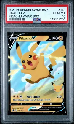 2021 POKEMON SWSH BLACK STAR PROMO PIKACHU VMAX BOX #143 PIKACHU V PSA 10 - Image 1