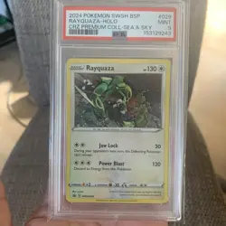 Pokemon Rayquaza Swsh 029 Premium Collection Box Cosmos Holo Swirl PSA 9 Mint - Image 1