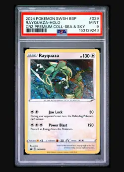Pokemon Rayquaza Swsh 029 Premium Collection Box Cosmos Holo Swirl PSA 9 Mint - Image 3