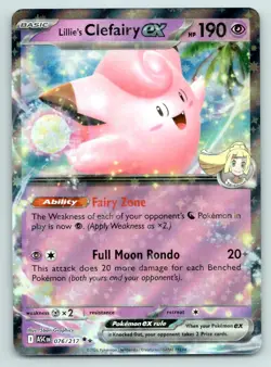 Pokemon Lillie's Clefairy ex Ascended Heroes ASC DOUBLE RARE HOLO 076/217 NM - Image 1
