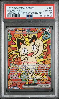 2026 POKEMON POR EN-PERFECT ORDER SPECIAL ILLUSTRATION RARE MEOWTH EX PSA 10 - Image 1