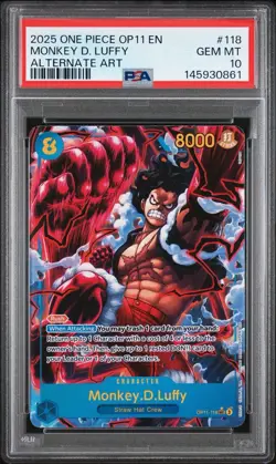 2025 One Piece Monkey D. Luffy Alt Art OP11-118 PSA 10 - Image 1