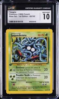 1999 POKEMON FRENCH BASE SET 1ST ED #66/102 TANGELA CGC 10 GEM MINT - Image 1