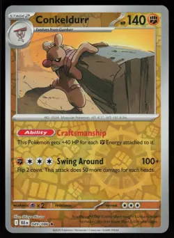 Conkeldurr 049/086 Holo Rare Black Bolt Pokemon Reverse Holo Near Mint - Image 1