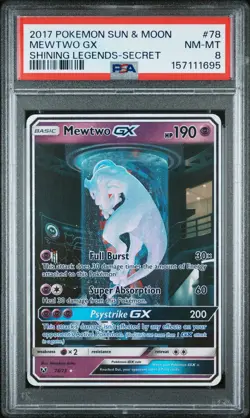 2017 POKEMON SUN & MOON SHINING LEGENDS SECRET #78 MEWTWO GX PSA 8 - Image 1