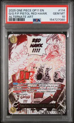 2025 One Piece OP11-A Fist Of Divine Speed Pistol Red Hawk Alt Art PSA 10 - Image 1
