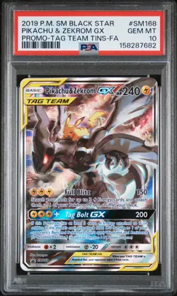 2019 POKEMON SM BLACK STAR PROMO #SM168 FULL ART/PIKACHU & ZEKROM GX PSA 10 - Image 1