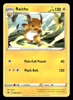 Raichu 066/202 Rare Sword & Shield Pokemon NM - Image 1