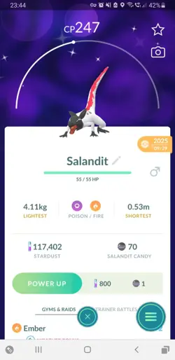 🦎Shiny Salandit (Schillernd Molunk) MALE Pokemon GO🦎 Mini PTC 80k - Image 1