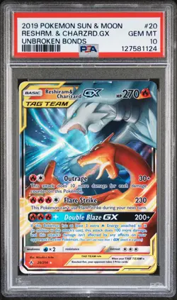 2019 POKEMON SUN & MOON UNBROKEN BONDS #20 RESHIRAM & CHARIZARD GX PSA 10 - Image 1