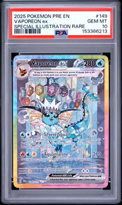 2025 POKEMON PRE EN-PRISMATIC EVOLUTIONS #149 VAPOREON EX PSA 10 - Image 1