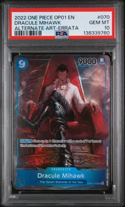 One Piece Romance Dawn PSA 10 Dracule Mihawk Art Errata - Image 1