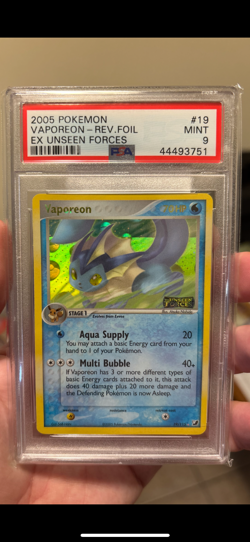 Pokemon Vaporeon EX Unseen Forces Holo Rare #19 PSA 9 Mint - Image 1