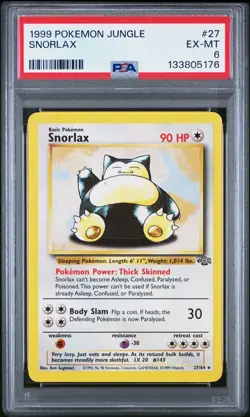 1999 POKEMON JUNGLE #27 SNORLAX PSA 6 - Image 1
