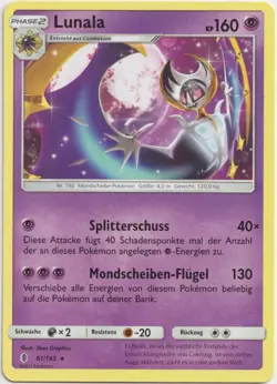 Pokemon Lunala Non Holo Rare Stunde der Wachter 61/145 NM Deutsch - Image 1