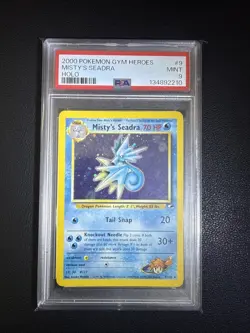 PSA 9 MINT Misty's Seadra 9/132 HOLO RARE Gym Heroes Pokemon Card - Image 1