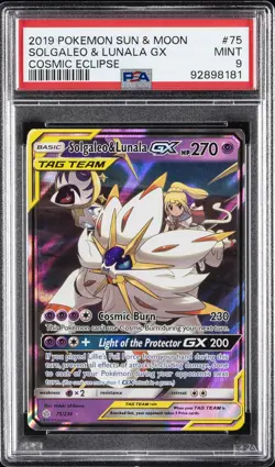 2019 POKEMON SUN & MOON COSMIC ECLIPSE #75 SOLGALEO & LUNALA GX PSA 9 - Image 1