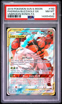 2019 POKEMON SUN & MOON UNBROKEN BONDS FULL ART/PHEROMOSA & BUZZWOLE GX PSA 8 - Image 1