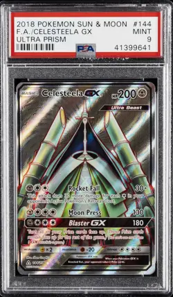 2018 POKEMON SUN & MOON ULTRA PRISM #144 FULL ART/CELESTEELA GX PSA 9 - Image 1