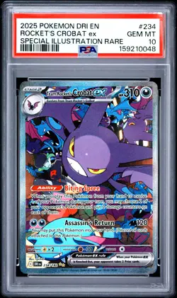 2025 POKEMON DRI EN-DESTINED RIVALS #234 TEAM ROCKET'S CROBAT EX PSA 10 - Image 1