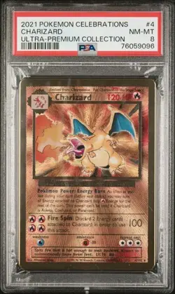 2021 Pokemon Celebrations Ultra Premium Collection #4 Charizard Gold Metal PSA 8 - Image 1