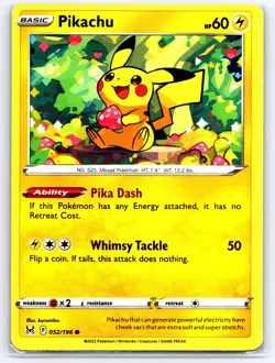 Pikachu 052/196 Common Lost Origin Pokemon Lightly Played - Image 1