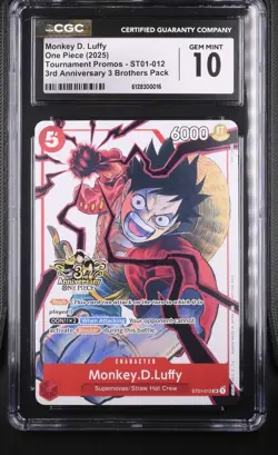 One Piece Monkey D. Luffy Promo ST01-012 3rd Anniversary CGC 10 - Image 1