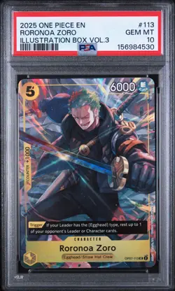 2025 ONE PIECE PROMOS | ILLUSTRATION BOX VOL.3 RORONOA ZORO 113 PSA 10 - Image 1